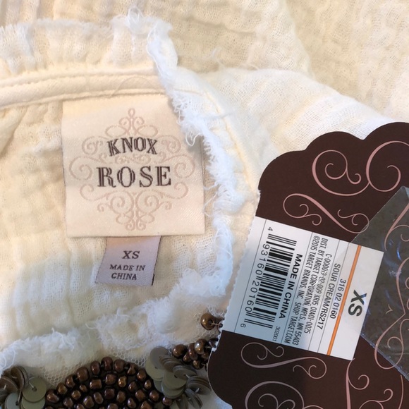NWT Knox Rose Gauze Cream Top Embellished Neck Sleeveless XS - Picture 5 of 6